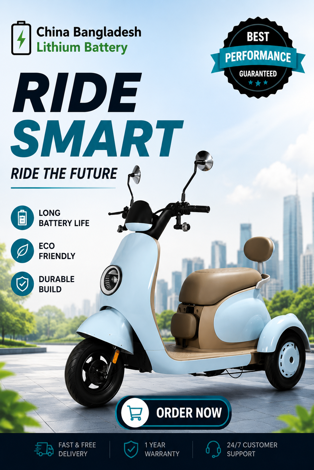 Electric Tricycle 3 Wheels Bicycle Customized Vehicle